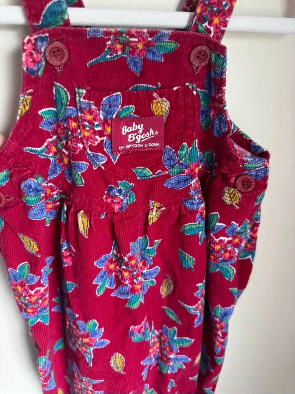 OshKosh B’gosh Rare Vintage Red Floral Footed Overalls Size 6/9M